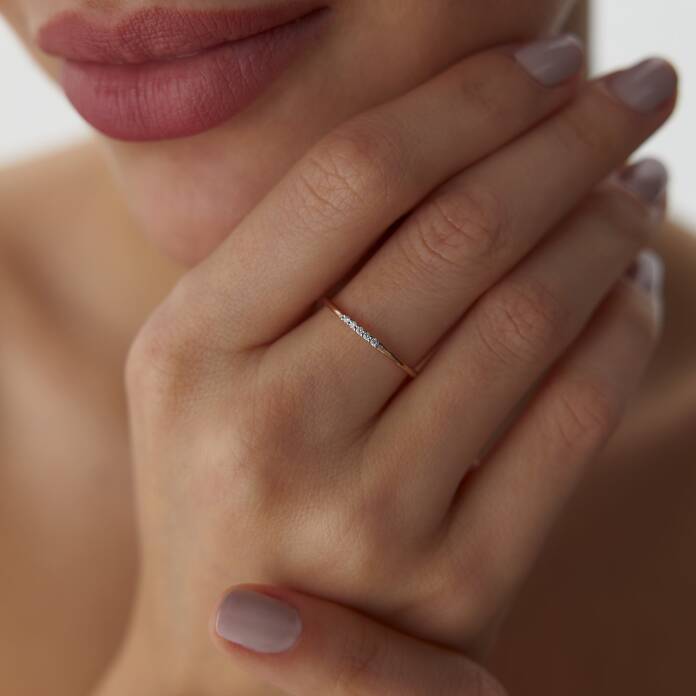 0.03 Ct Pırlanta Mini Beştaş Yüzük - 3