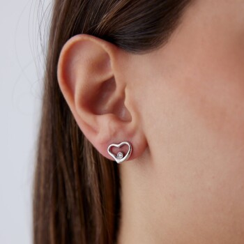 0.05 Ct Pırlanta Kalp Küpe - Özkonak