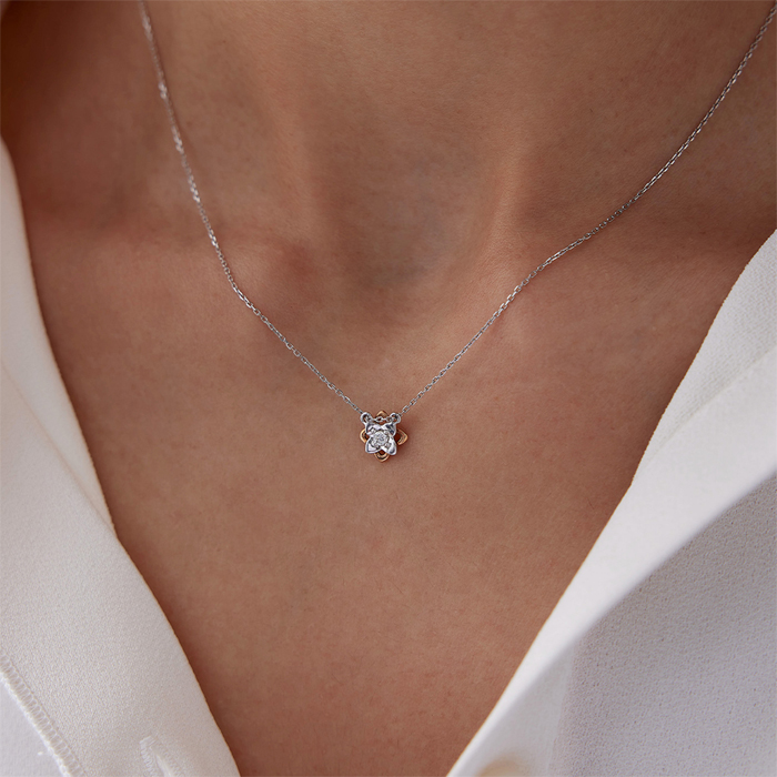 0.05 Karat Pırlanta Çiçek Kolye - 1