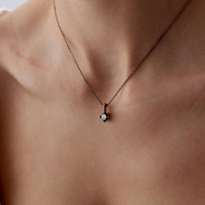 0.08 Ct Elmas Tektaş Kolye - 2