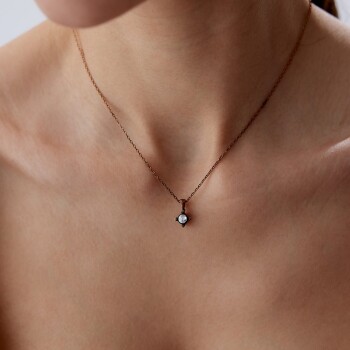 0.08 Ct Elmas Tektaş Kolye - 3