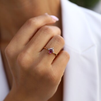 0.08 Ct Pırlanta Drop Princess Turmalin Yüzük - Siempre