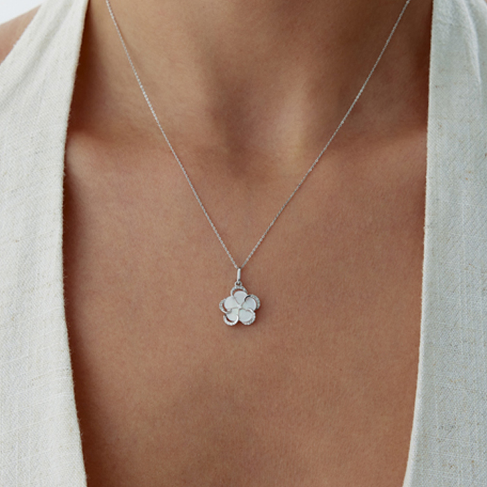 0.08 Karat Sedefli Flower Pırlanta Kolye - 1