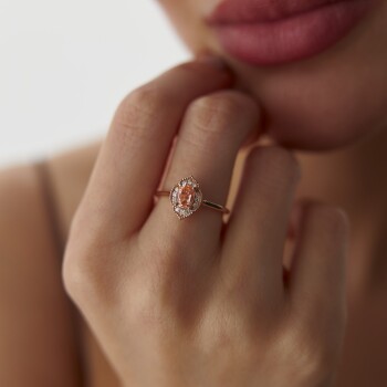 0.12 Ct Pırlanta Oval Morganit Tasarım Yüzük - Siempre (1)