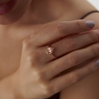 0.12 Ct Pırlanta Oval Morganit Tasarım Yüzük - Siempre