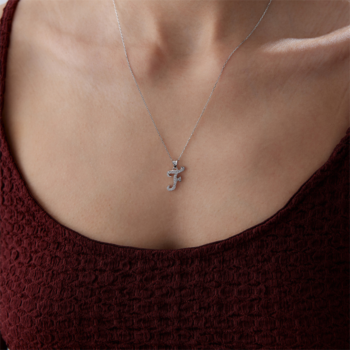 0.12 Karat Pırlanta Taşlı Harf Kolye - Özkonak