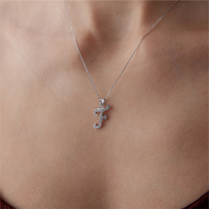 0.12 Karat Pırlanta Taşlı Harf Kolye - 2