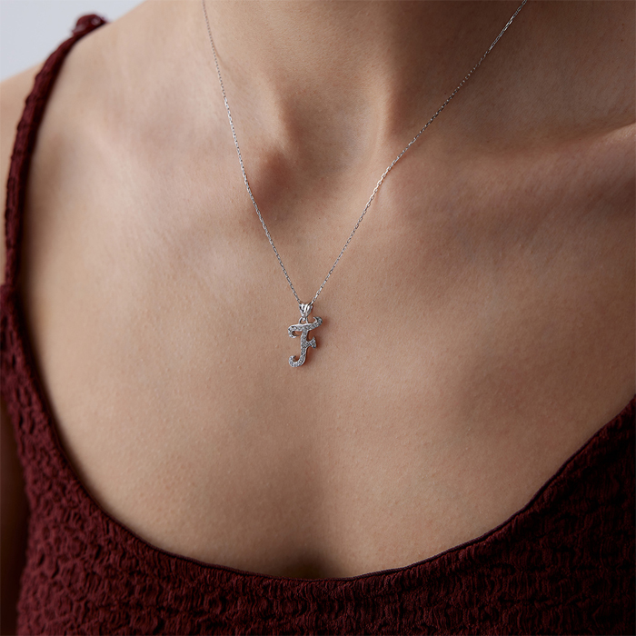 0.12 Karat Pırlanta Taşlı Harf Kolye - 3