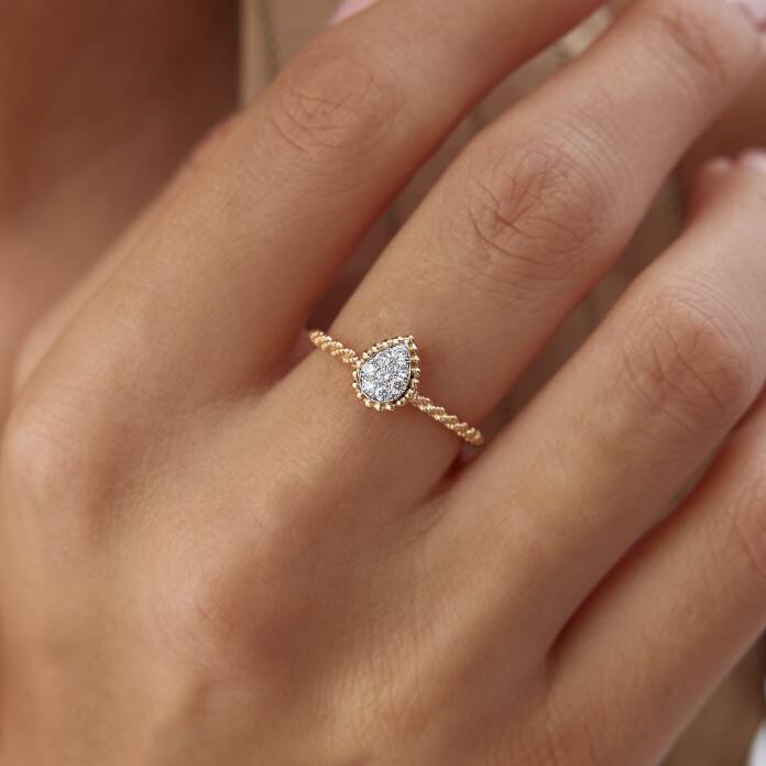 0.16 Ct Pırlanta Vintage Damla Yüzük - 1