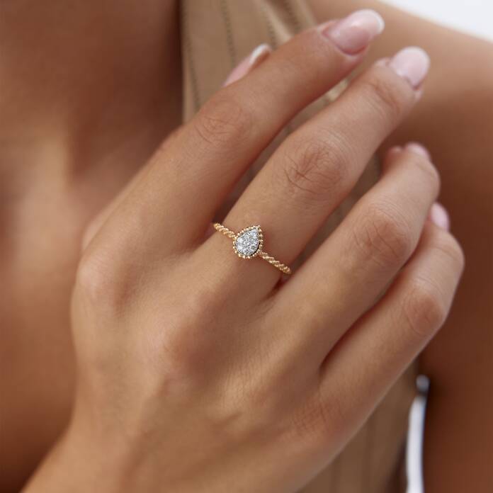 0.16 Ct Pırlanta Vintage Damla Yüzük - 2