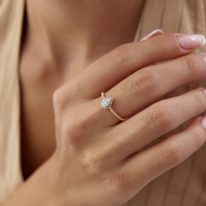 0.16 Ct Pırlanta Vintage Damla Yüzük - 3