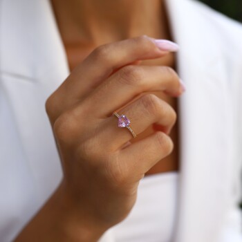 0.17 Ct Pırlanta Pembe Safir Kalp Yüzük - Siempre (1)