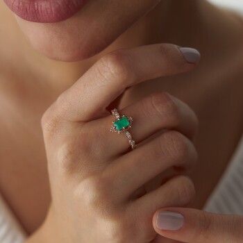 0.18 Ct Pırlanta Emerald Kesim Zümrüt Yüzük - Siempre (1)