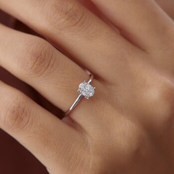 0.18 Ct Parçalı Pırlanta Oval Yüzük - Kalben Cevat