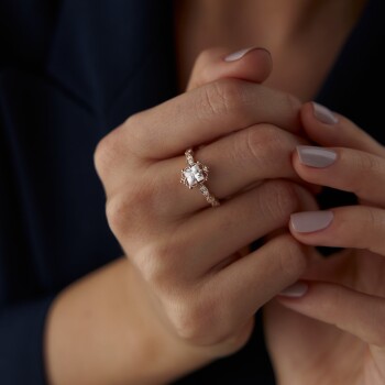 1.07 Ct Pırlanta Prenses Beyaz Safir Yüzük - Siempre (1)