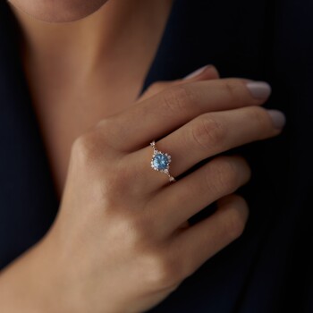 0.19 Ct Pırlanta Mavi Topaz Yüzük - Siempre