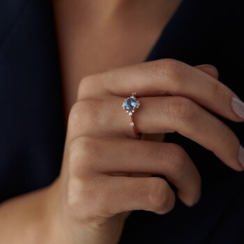 0.19 Ct Pırlanta Mavi Topaz Yüzük - Siempre (1)