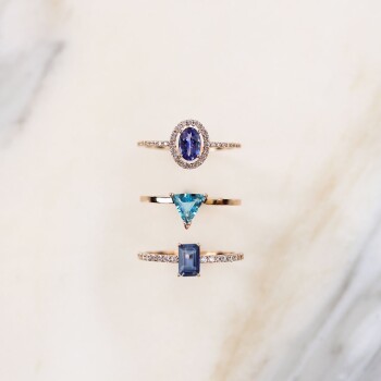 0.23 Ct Pırlanta Rectangle Mavi Tanzanit Yüzük - Siempre (1)