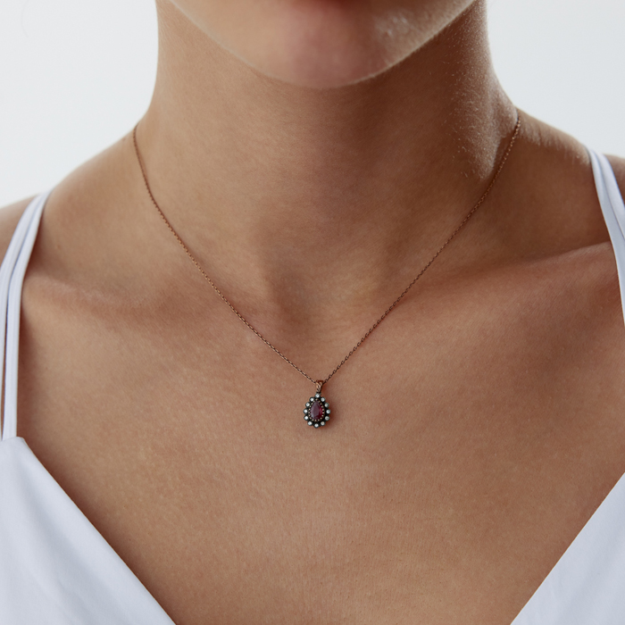 0,25 Ct Elmas Damla Yakutlu Kolye - Özkonak