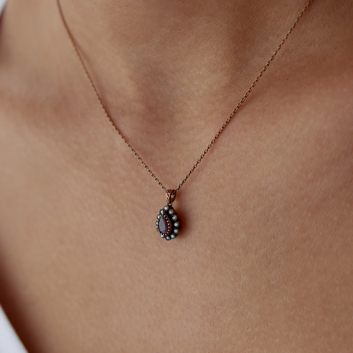 0,25 Ct Elmas Damla Yakutlu Kolye - Özkonak (1)