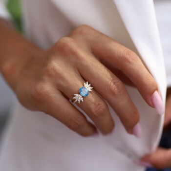 0.30 Ct Pırlanta Angle Blue Topaz Yüzük - Siempre
