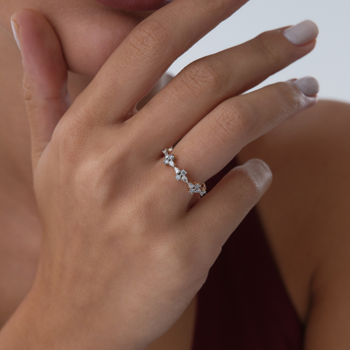 0.38 ct Line Flower Pırlanta Yüzük - 3