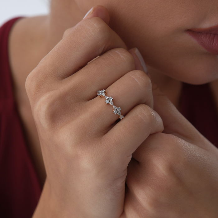 0.38 ct Line Flower Pırlanta Yüzük - 4