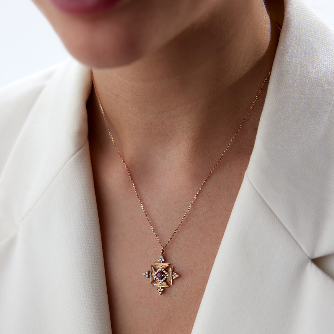 0.38 Karat Yakut Taşlı Pırlanta Kolye - 2