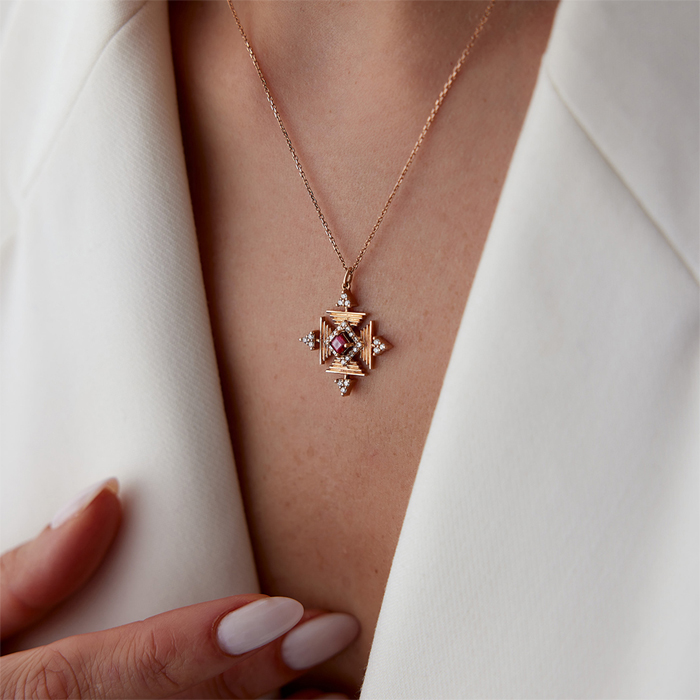 0.38 Karat Yakut Taşlı Pırlanta Kolye - 3