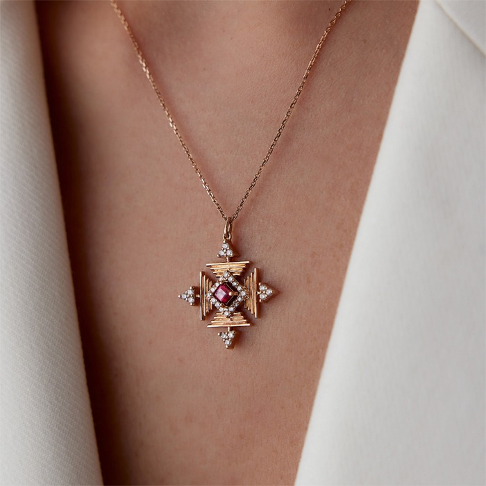 0.38 Karat Yakut Taşlı Pırlanta Kolye - 1