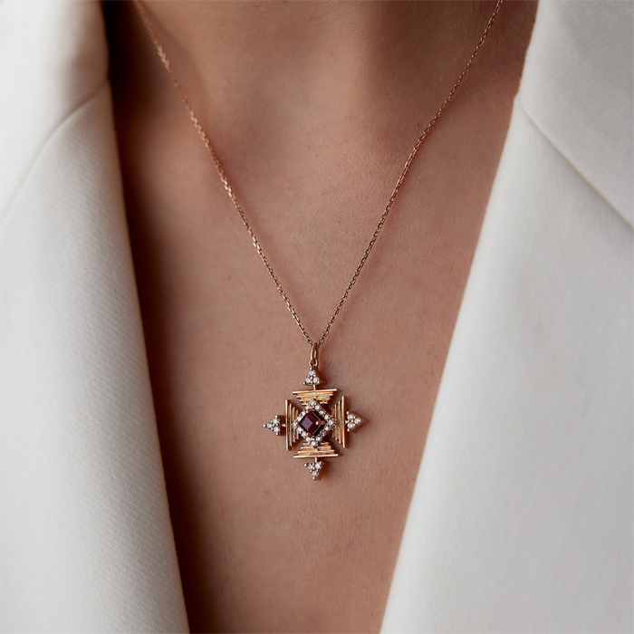 0.38 Karat Yakut Taşlı Pırlanta Kolye - 5