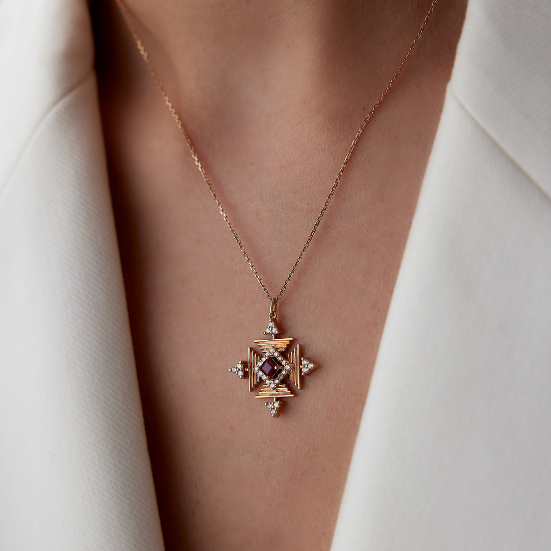 0.38 Karat Yakut Taşlı Pırlanta Kolye - 5