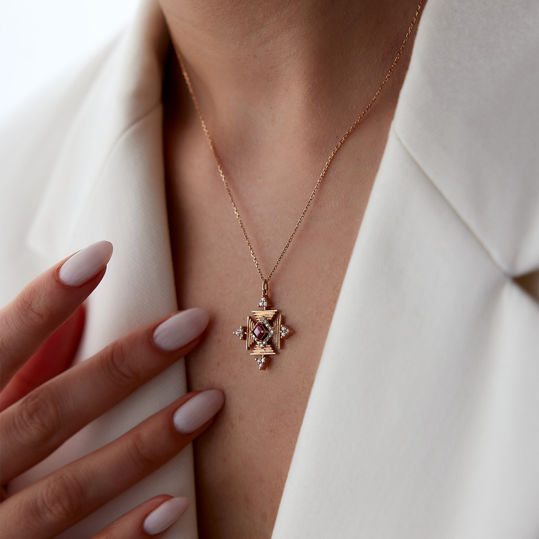 0.38 Karat Yakut Taşlı Pırlanta Kolye - 6