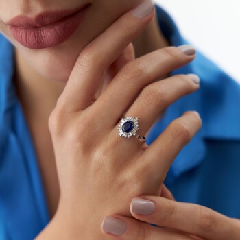 0.76 Ct Pırlanta Baget Safir Yüzük - Siempre (1)