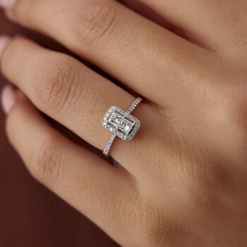 0.40 Ct Pırlanta Heta Parçalı Baget Yüzük - 3