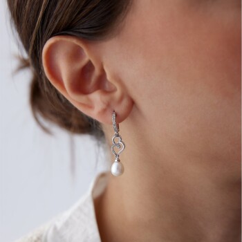 0.40 Ct Pırlanta İnci Sallantılı Küpe - Özkonak