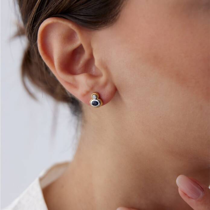 0.40 Ct Pırlanta Oval Safir Küpe - 1