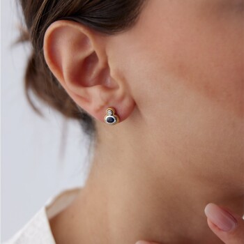 0.40 Ct Pırlanta Oval Safir Küpe - Özkonak