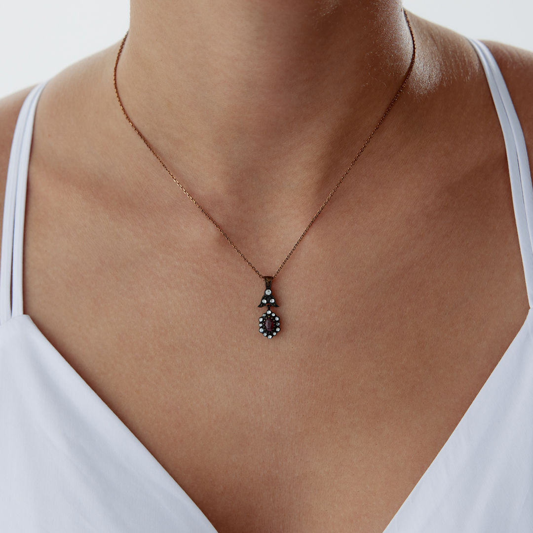 0.41 Ct Elmas Damla Yakut Taşlı Kolye - 1