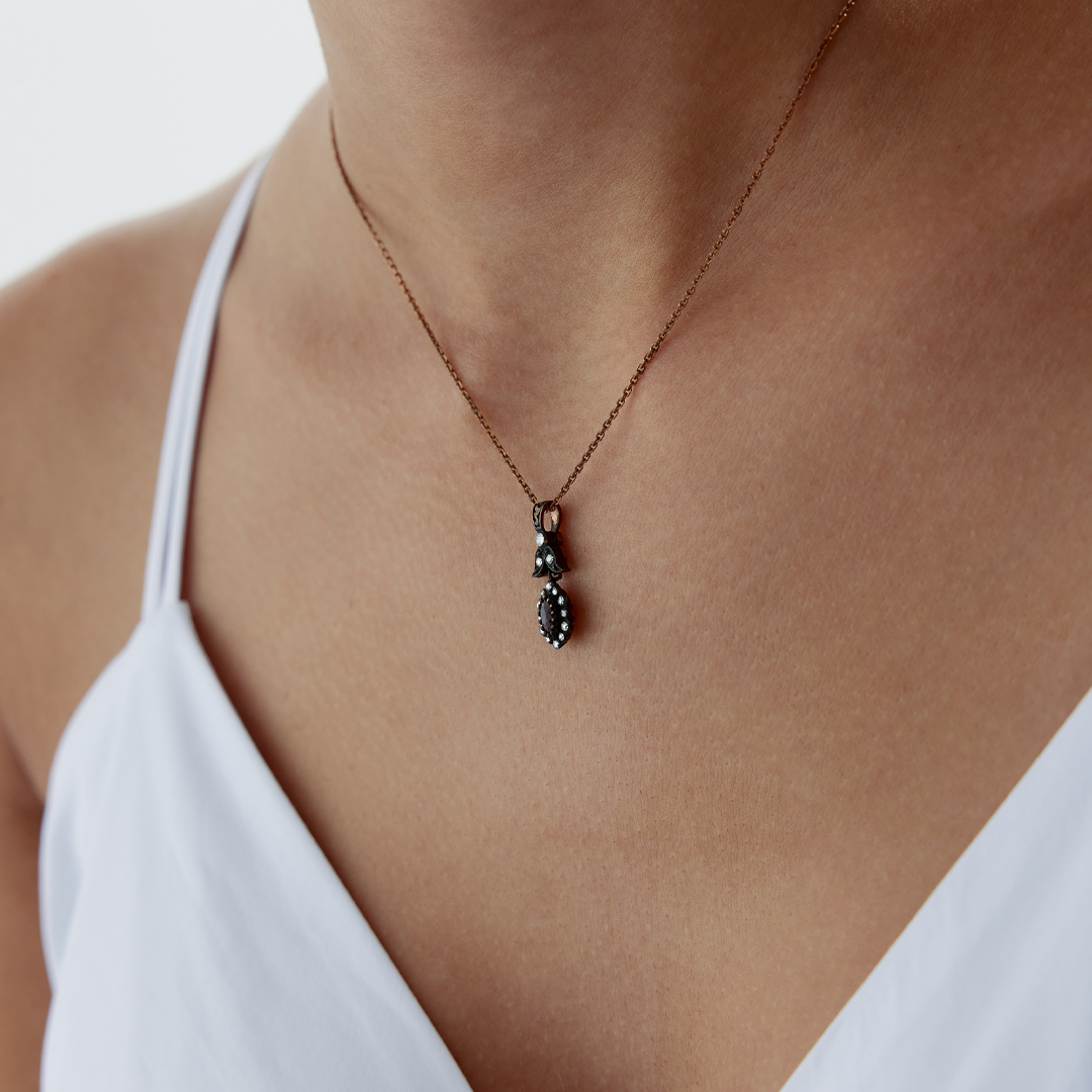 0.41 Ct Elmas Damla Yakut Taşlı Kolye - 2