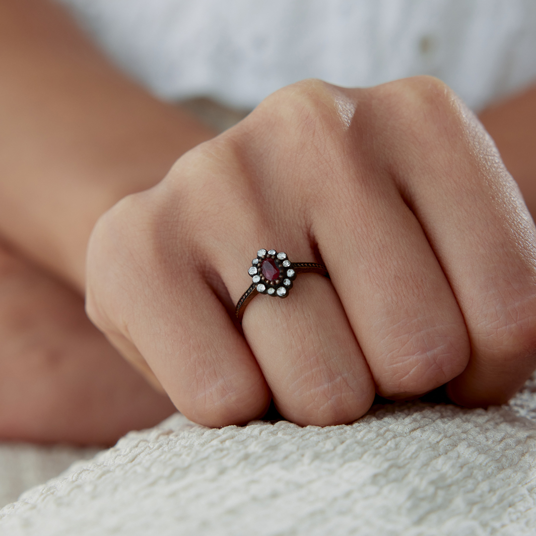 0.41 Ct Elmas Yakut Taşlı Yüzük - 1