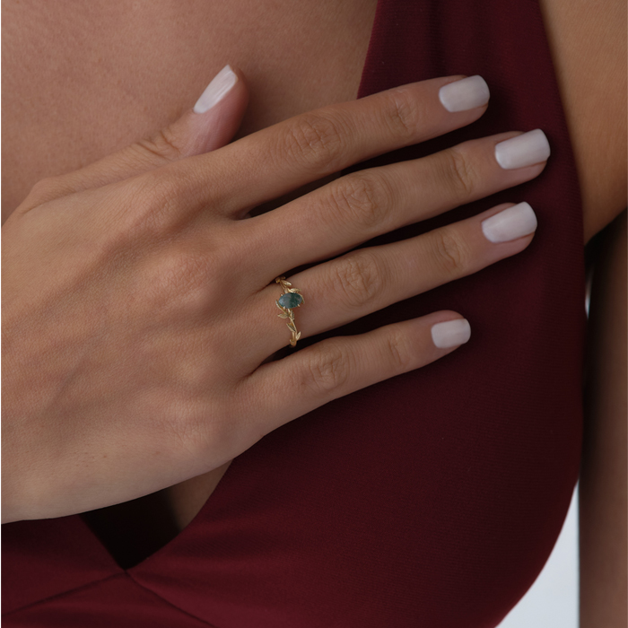 0.43 ct Moss Agate Yüzük - 4