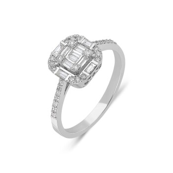 0.43 Ct Pırlanta Mu Kare Baget Yüzük - 3