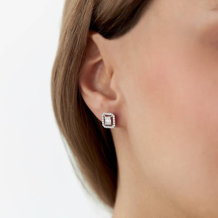 0.44 Ct Pırlanta Parçalı Baget Küpe - 2