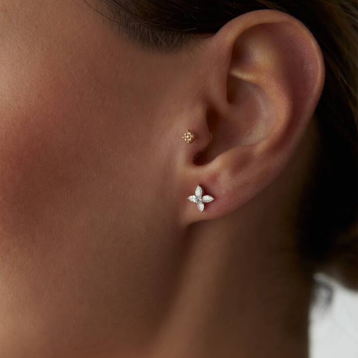 0.45 Ct Pırlanta Çiçek Küpe - 1