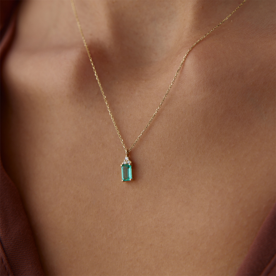 0.48 Karat Zümrüt Pırlanta Kolye - 2