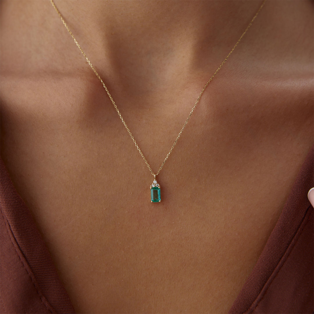 0.48 Karat Zümrüt Pırlanta Kolye - 1