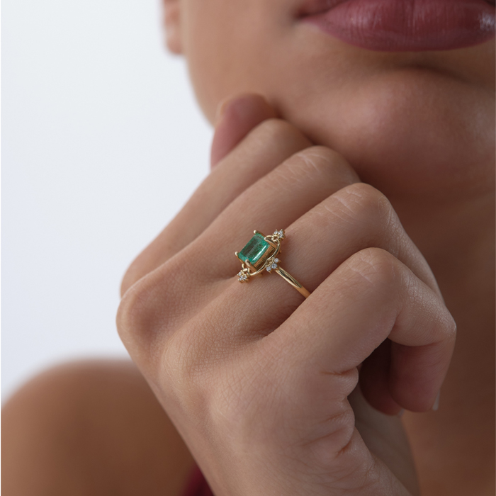 0.50 ct Baget Zümrüt Pırlanta Yüzük - 3