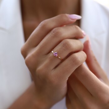 0.50 Ct Pırlanta Triangle Pembe Safir Yüzük - Siempre