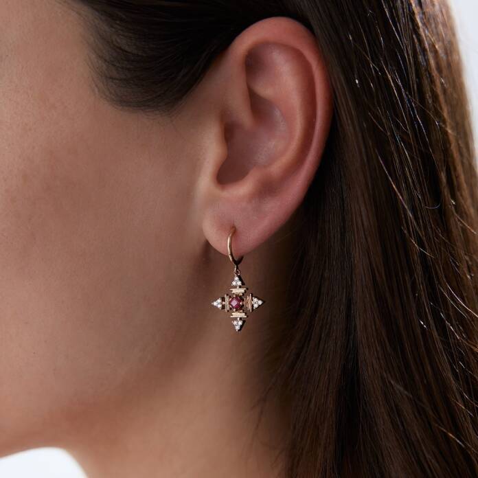 0.50 Ct Pırlanta Yakut Küpe - 1